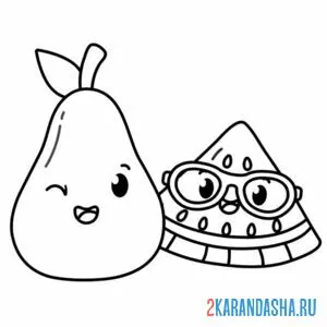 груша и кусочек арбуза каваи