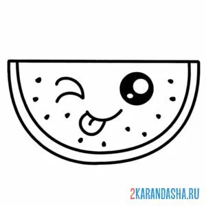 Раскраска кусочек арбуза каваи