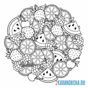 Раскраска фруктовый коллаж