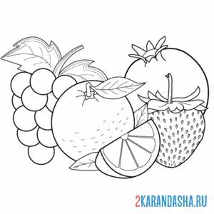 фрукты гранат, апельсин, виноград
