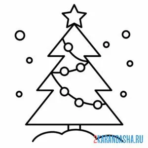 Раскраска рождественская елка с гирляндой