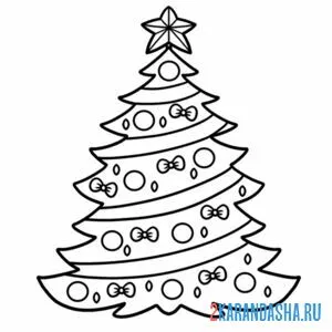 Раскраска новогодняя елка с мишурой