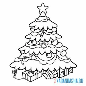 Раскраска небольшая новогодняя елка