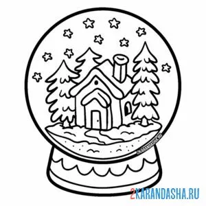 Раскраска рождественский шар с елками