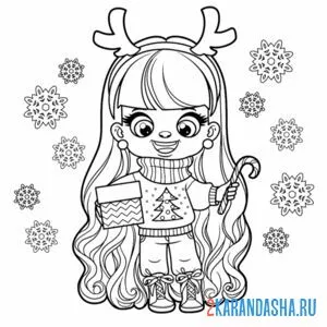 Раскраска новогодняя девочка