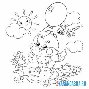 Раскраска цыпленок с воздушным шариком