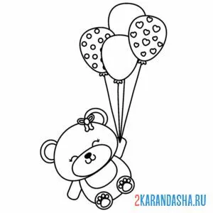 Раскраска мишка на воздушных шариках
