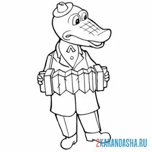 Раскраска гена играет на гармошке
