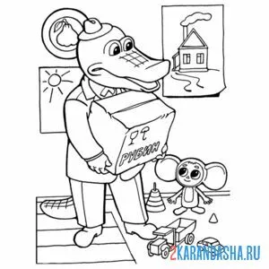Раскраска чебурашка с геной