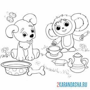 Раскраска чебурашка и песик