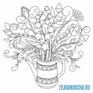 Раскраска цветы в чайнике натюрморт
