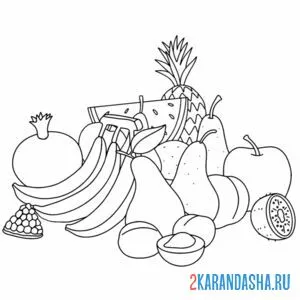 Раскраска много фруктов натюрморт