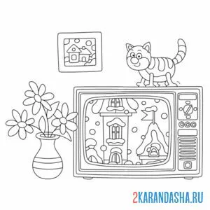 Раскраска необычный натюрморт с котом