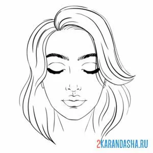 Раскраска лицо девушки с закрытыми глазами и прической