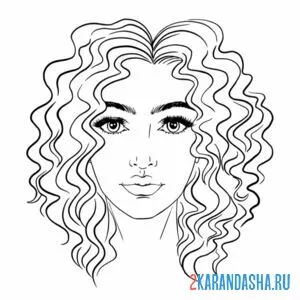 Раскраска лицо девушки с волнистыми волосами