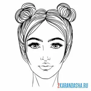Раскраска лицо девушки для макияжа с прической
