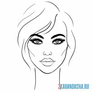 Раскраска серьезное лицо девушки с макияжем