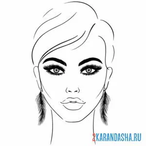 Раскраска лицо девушки с макияжем и серьгами