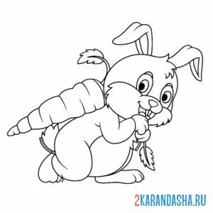 Раскраска зайка тащит морковку