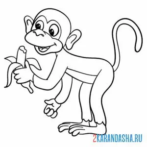 Раскраска обезьянка и бананчик