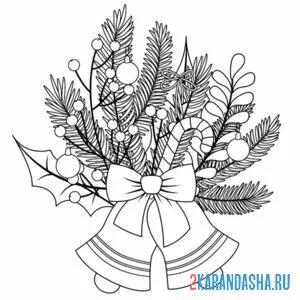 Раскраска зимний букет с бантом и колокольчиками