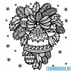 Раскраска красивые еловые ветки и колокольчик