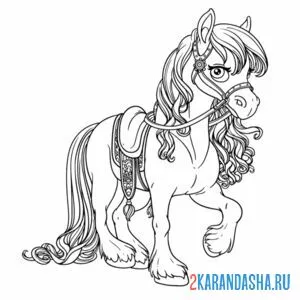 Раскраска красивая лошадь для принцессы