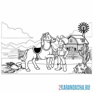 Раскраска лошадь на ферме