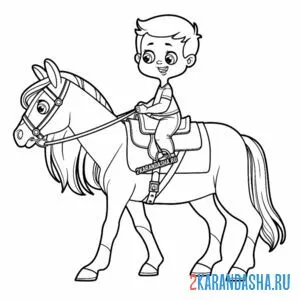 Раскраска мальчик на лошади