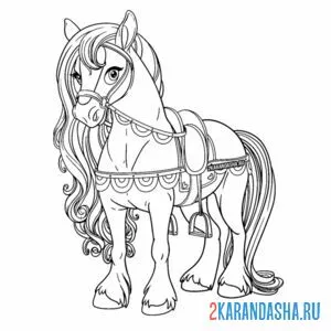 Раскраска красивая лошадка с гривой