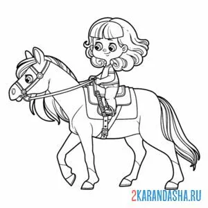 Раскраска девочка верхом на лошади