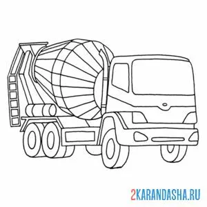 Раскраска бетономешалка-грузовик