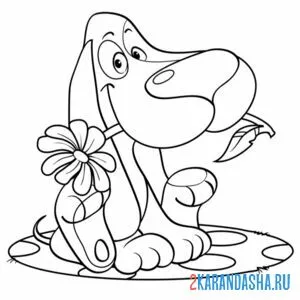 Раскраска собака с цветами