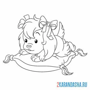 Раскраска домашняя собачка на подушке
