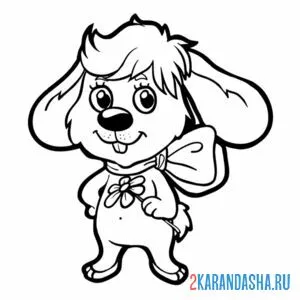 Раскраска собака с бантом