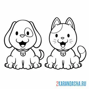 Раскраска собака и кошечка