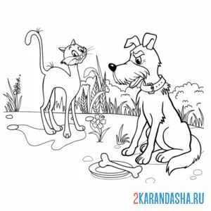Раскраска собака и кот из котенка по имени гав