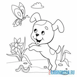 Раскраска шарик бегает за бабочкой