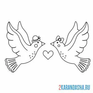 Раскраска два влюбленных голубя в воздухе