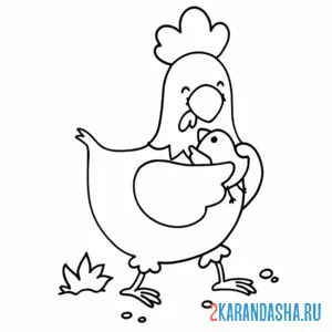 Раскраска курочка с цыпленокм