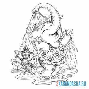 Раскраска милый слоник душ