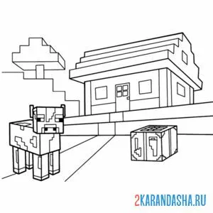 Раскраска дом корова ферма