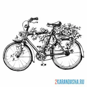 Раскраска велосипед с цветами