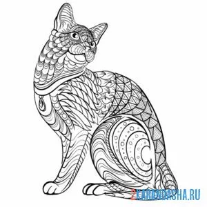Раскраска котик арт-терапия