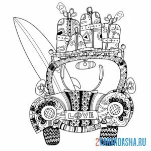 Раскраска арт-терапия авто с чемоданами