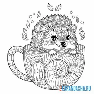 Раскраска ежик чашечка
