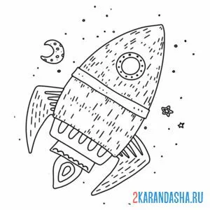 Раскраска луна и ракета