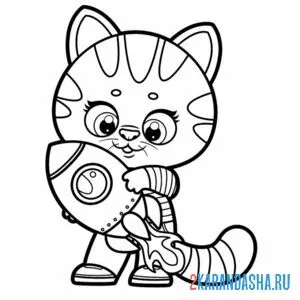 Раскраска ракета у котика