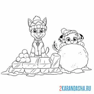 Раскраска гонщик и маршал снежки