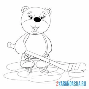 Раскраска медведь хоккей